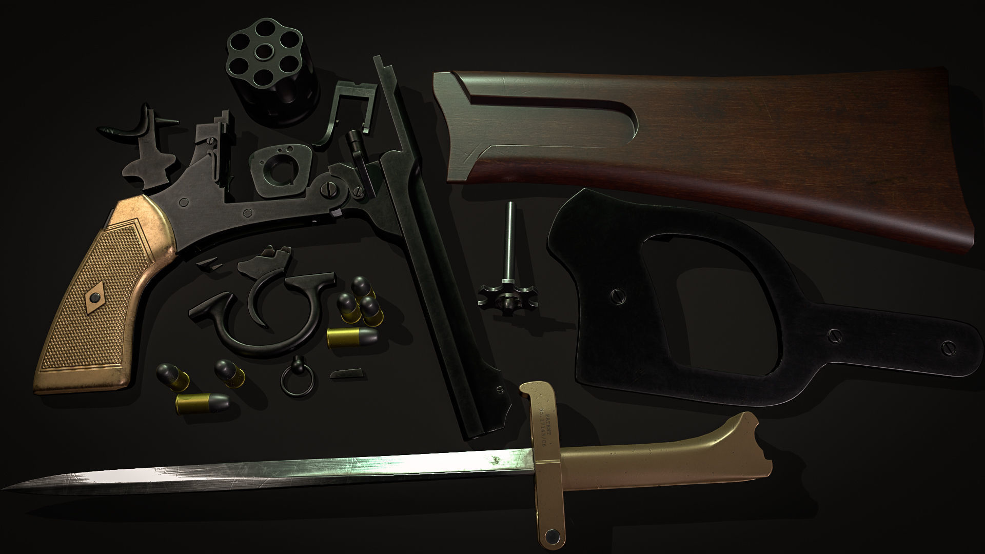Webley Service Revolver Low Poly Low-poly 3D model_10