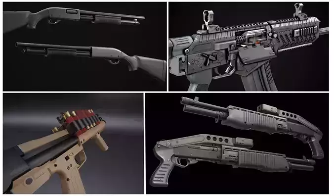 Modern AAA Shotgun Pack Game Ready PBR Low-poly 3D model