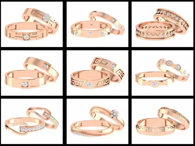 87 Bulk Collection Couple Band Wedding Ring 3DM STL  