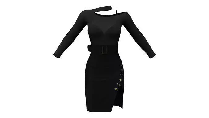 Side Slit Arrow Buttons Belted Mini Skirt Outfit