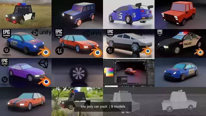 low poly car pack  3D Model Collection