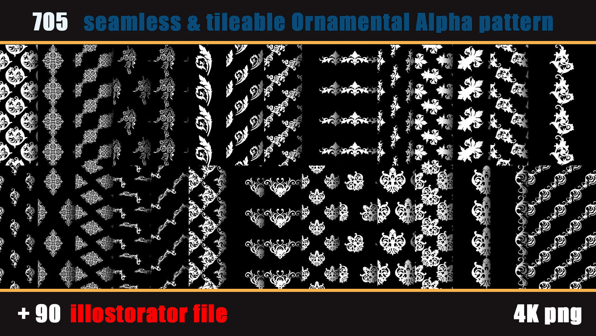 705 seamless and tileable Ornamental Alpha patterns 90 Ai file Texture_2