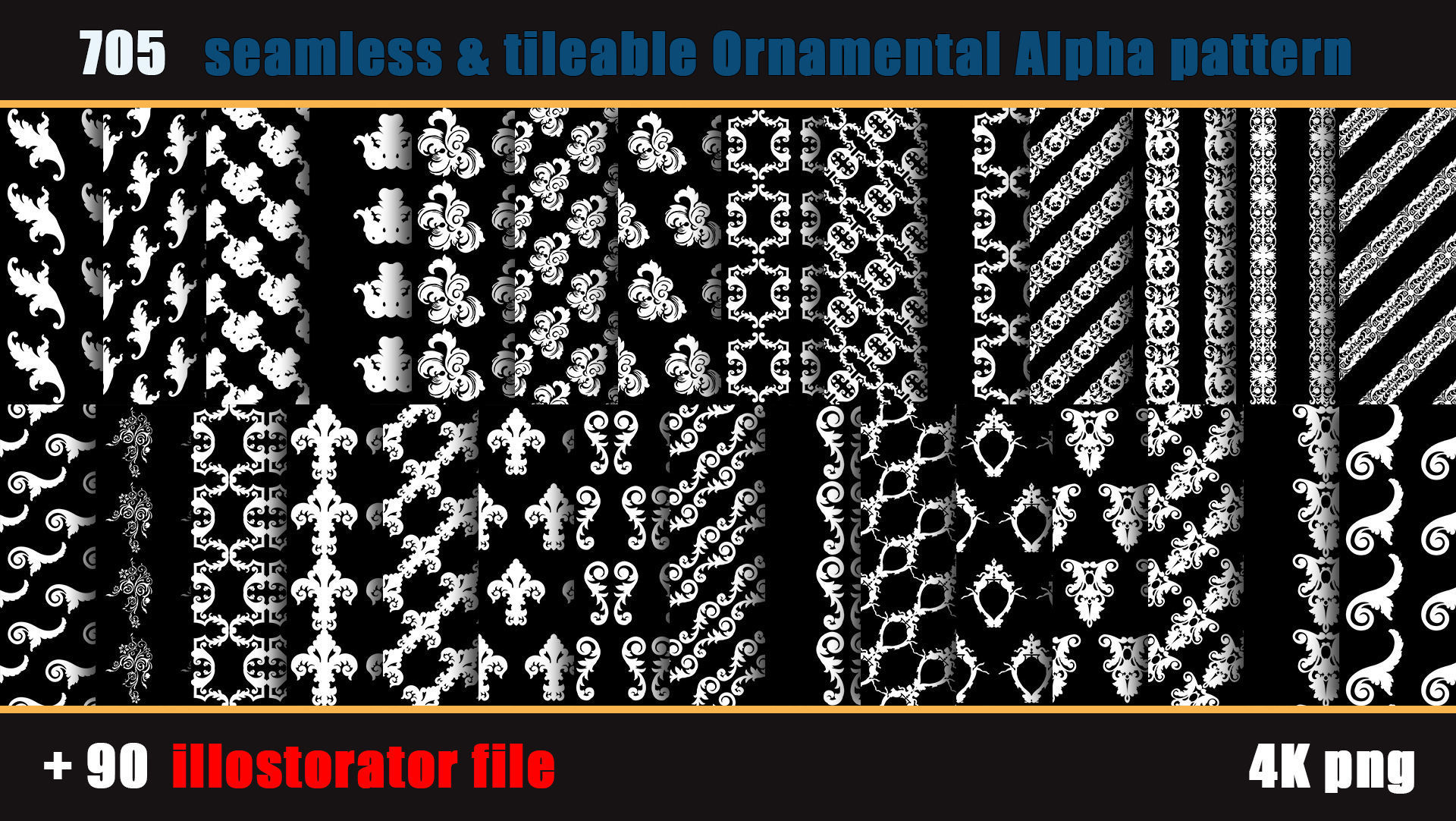 705 seamless and tileable Ornamental Alpha patterns 90 Ai file Texture_1