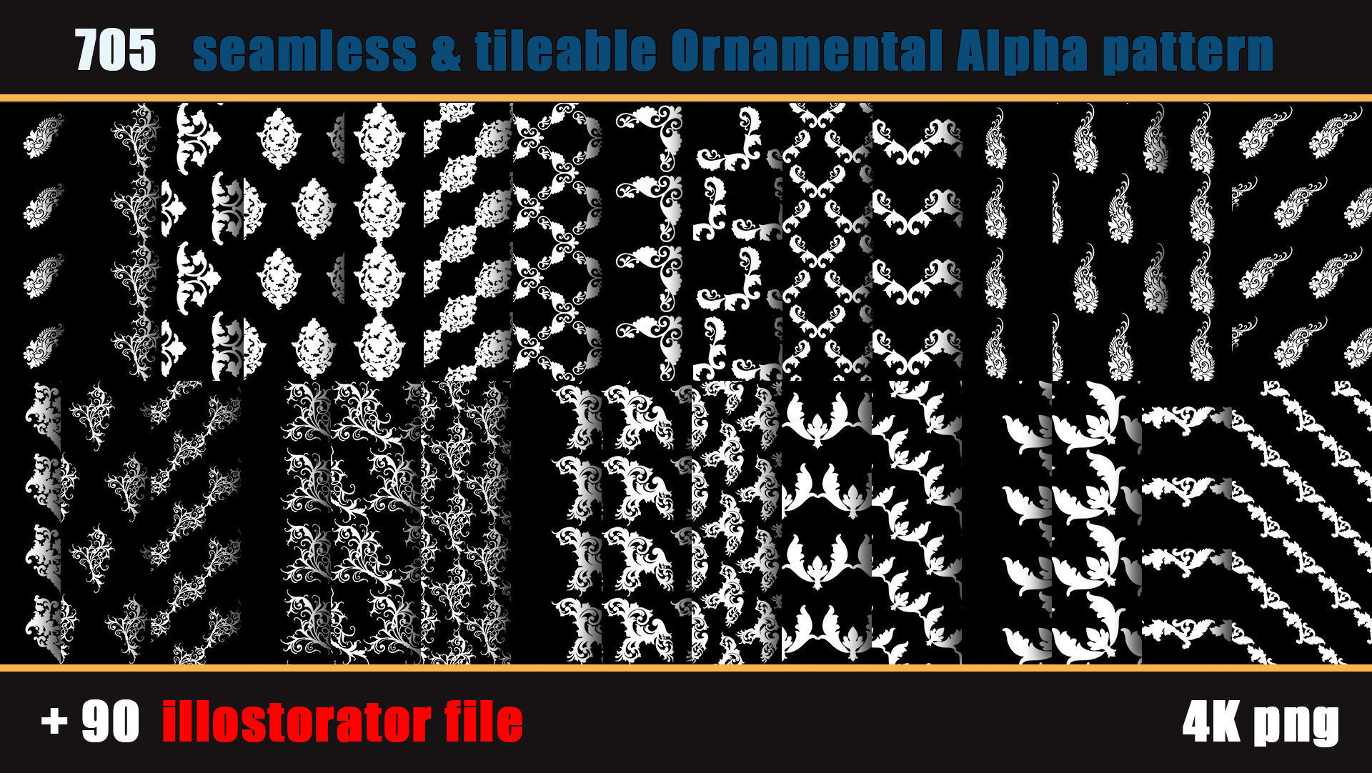 705 seamless and tileable Ornamental Alpha patterns 90 Ai file Texture_7