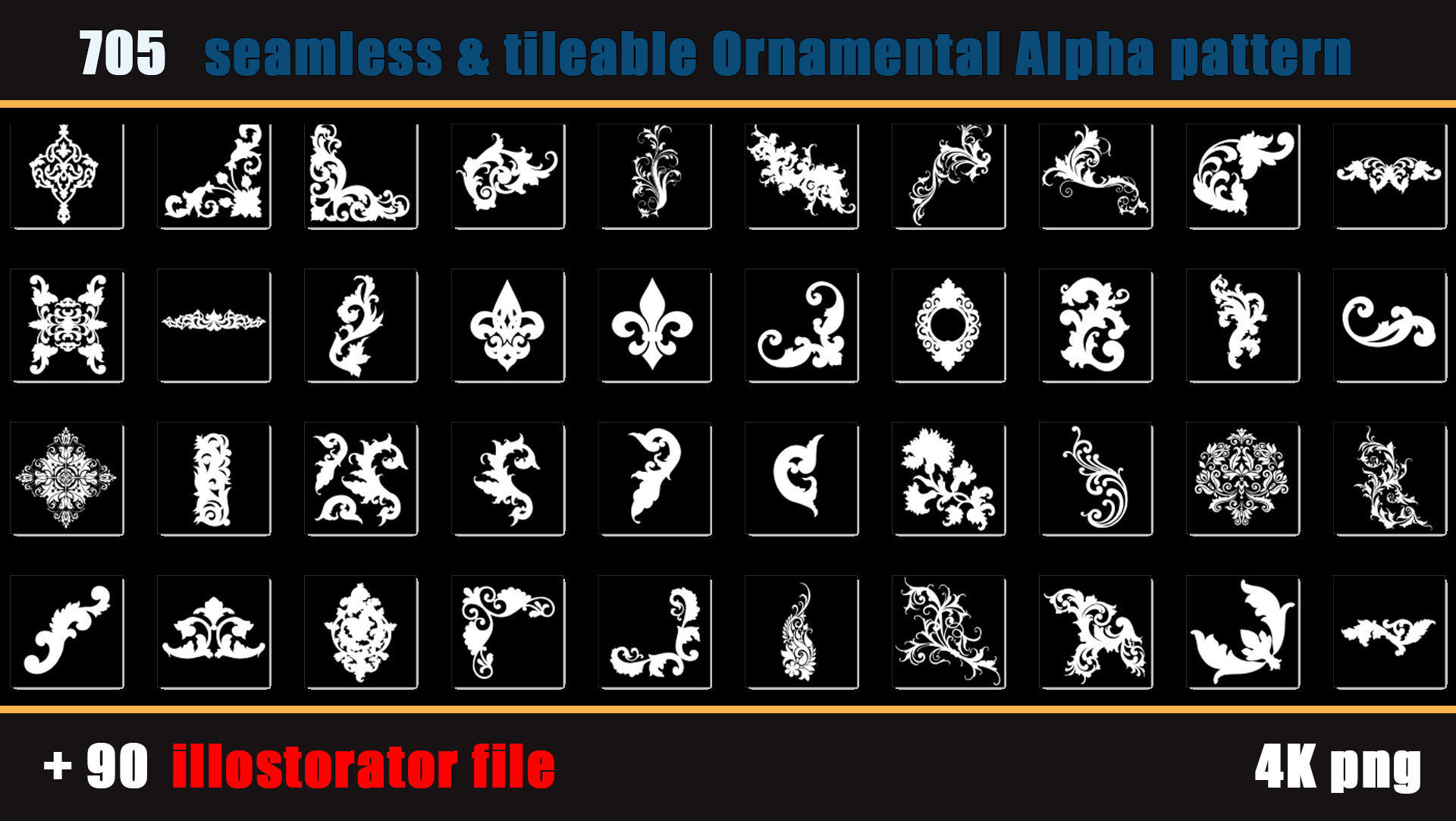 705 seamless and tileable Ornamental Alpha patterns 90 Ai file Texture_10