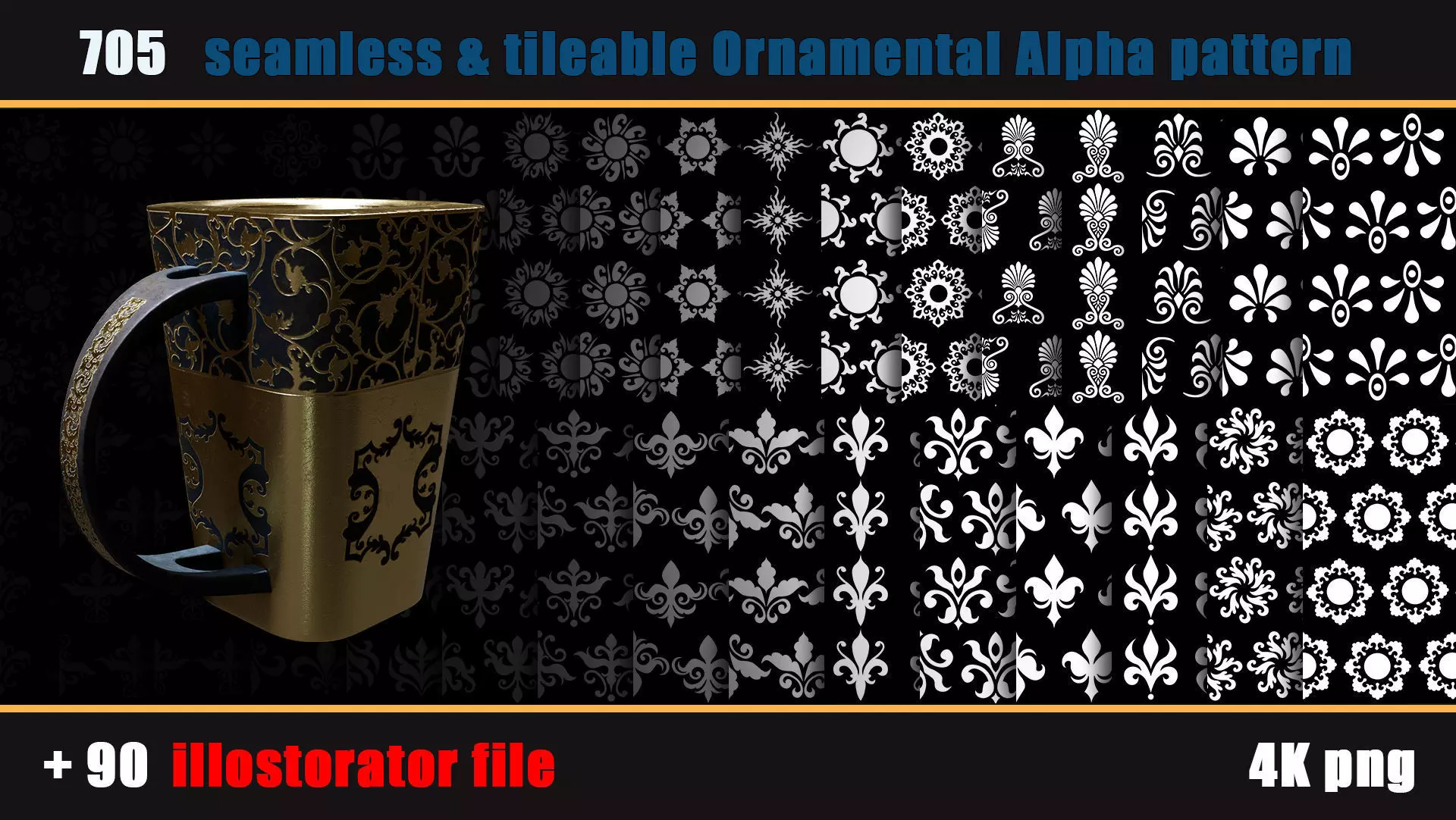 705 seamless and tileable Ornamental Alpha patterns 90 Ai file Texture_0