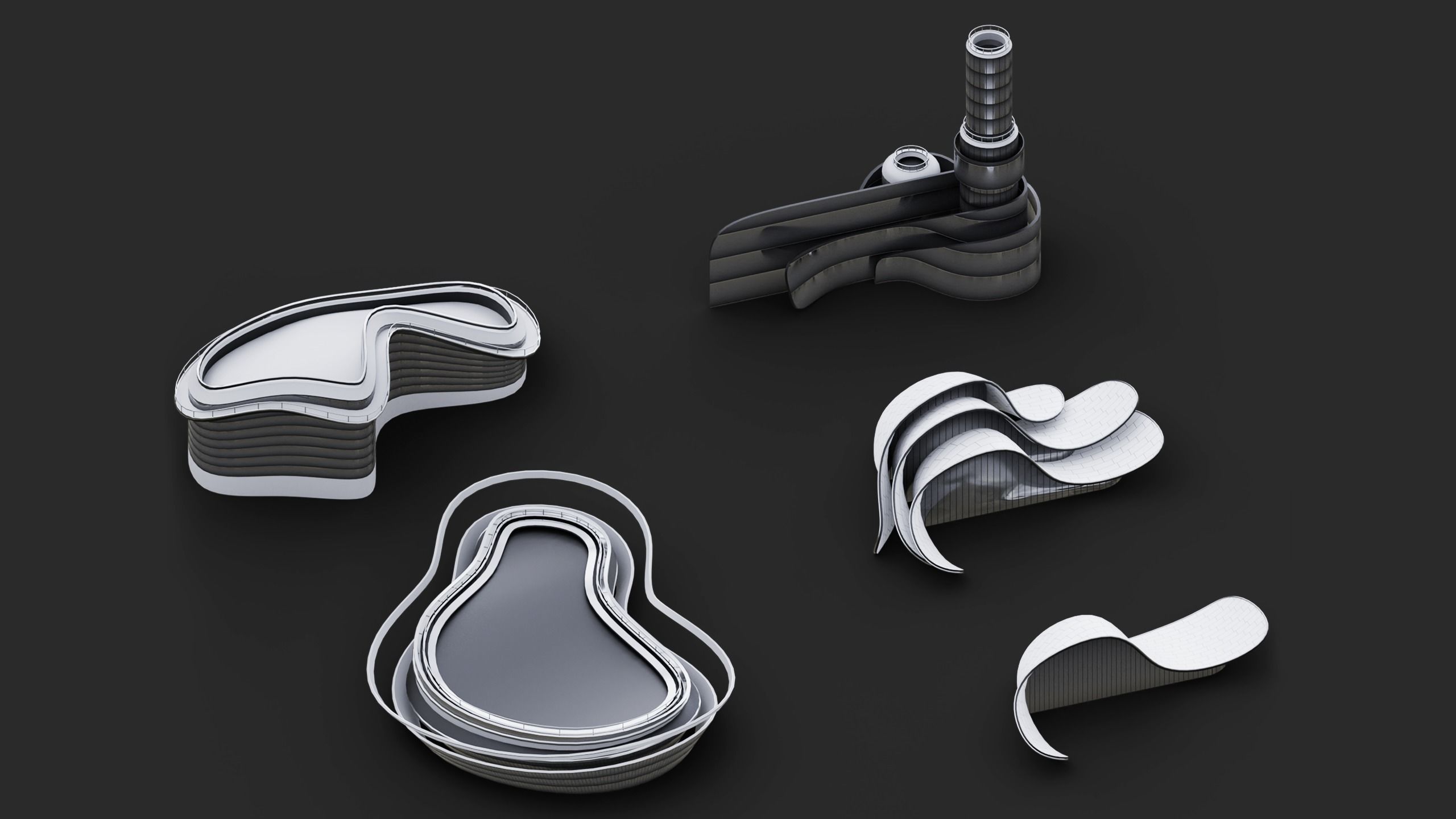 Futuristic Buildings Kitbash Set Low-poly 3D model_9