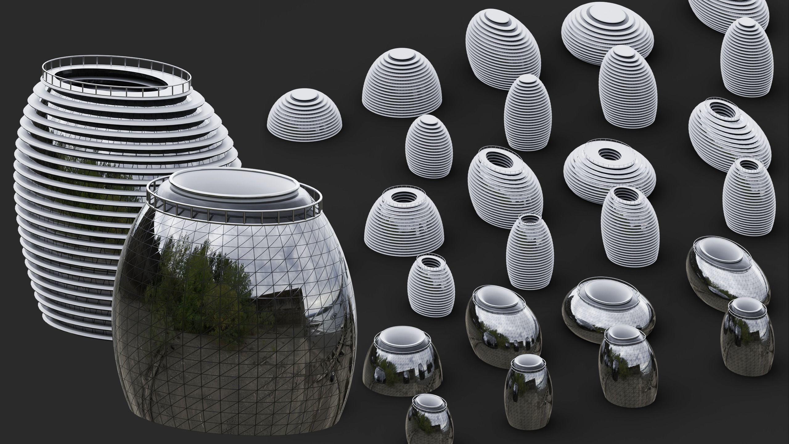 Futuristic Buildings Kitbash Set Low-poly 3D model_2