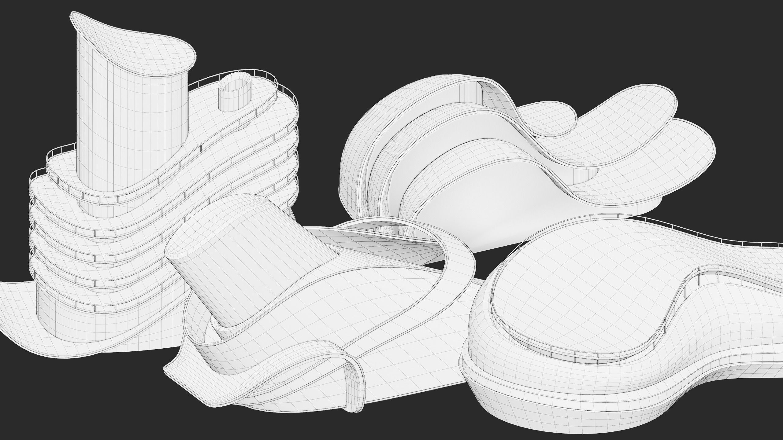 Futuristic Buildings Kitbash Set Low-poly 3D model_10