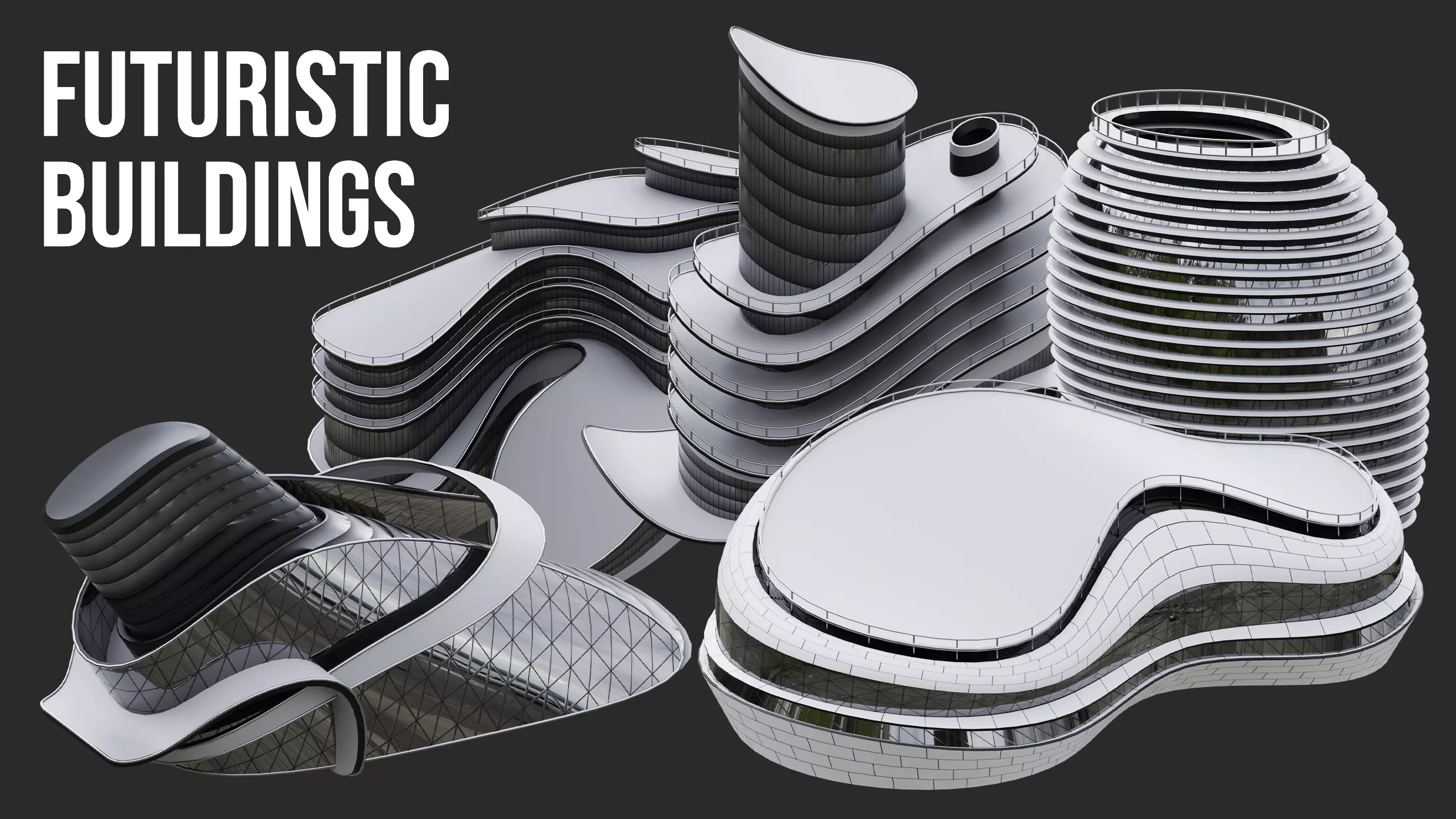 Futuristic Buildings Kitbash Set Low-poly 3D model_0