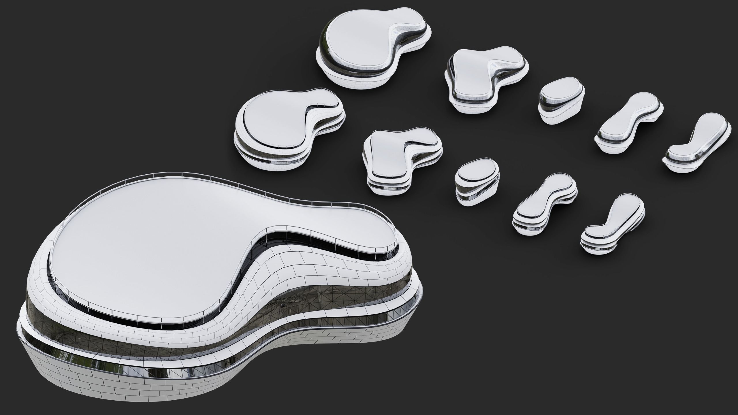 Futuristic Buildings Kitbash Set Low-poly 3D model_3