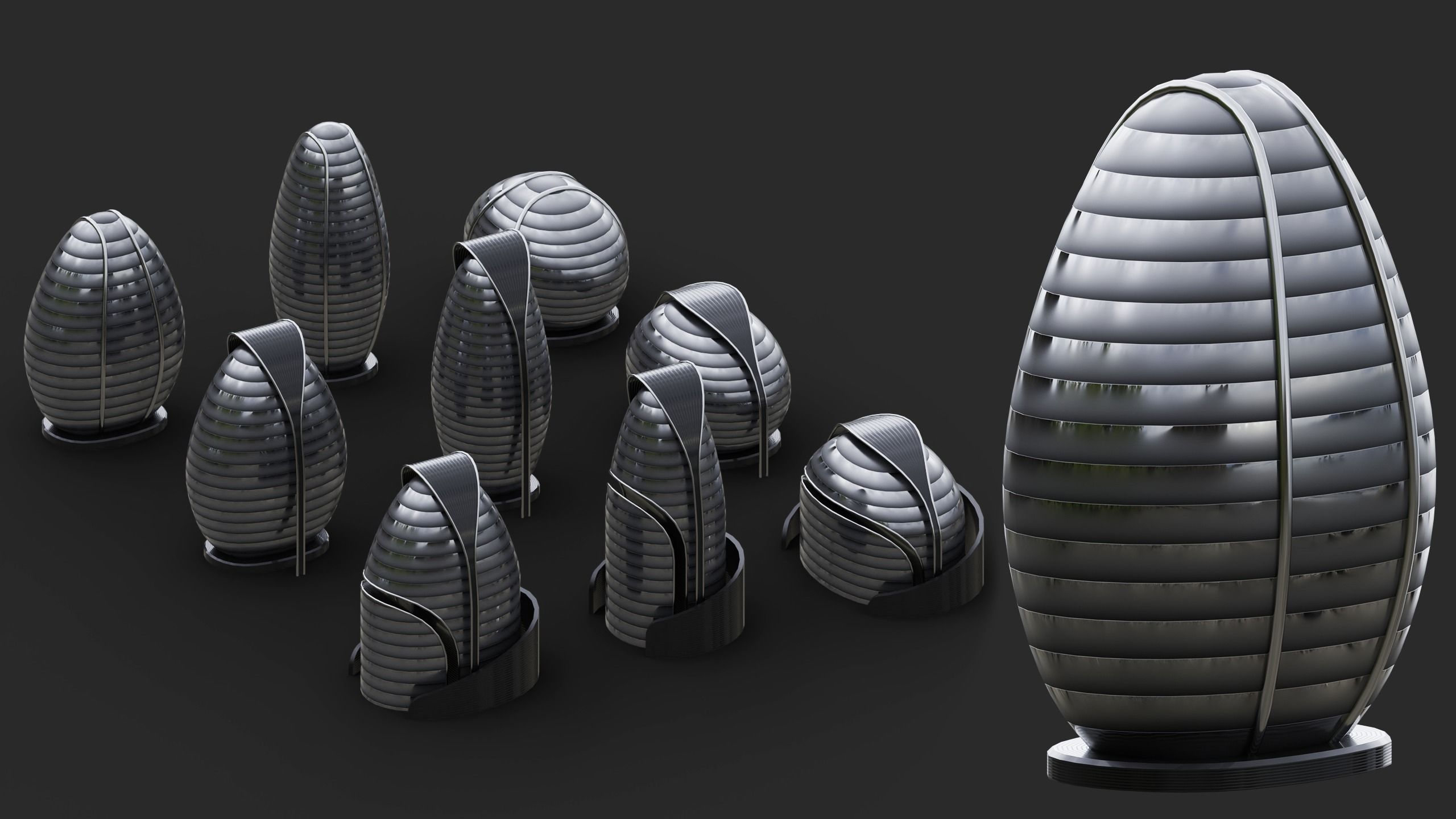 Futuristic Buildings Kitbash Set Low-poly 3D model_5