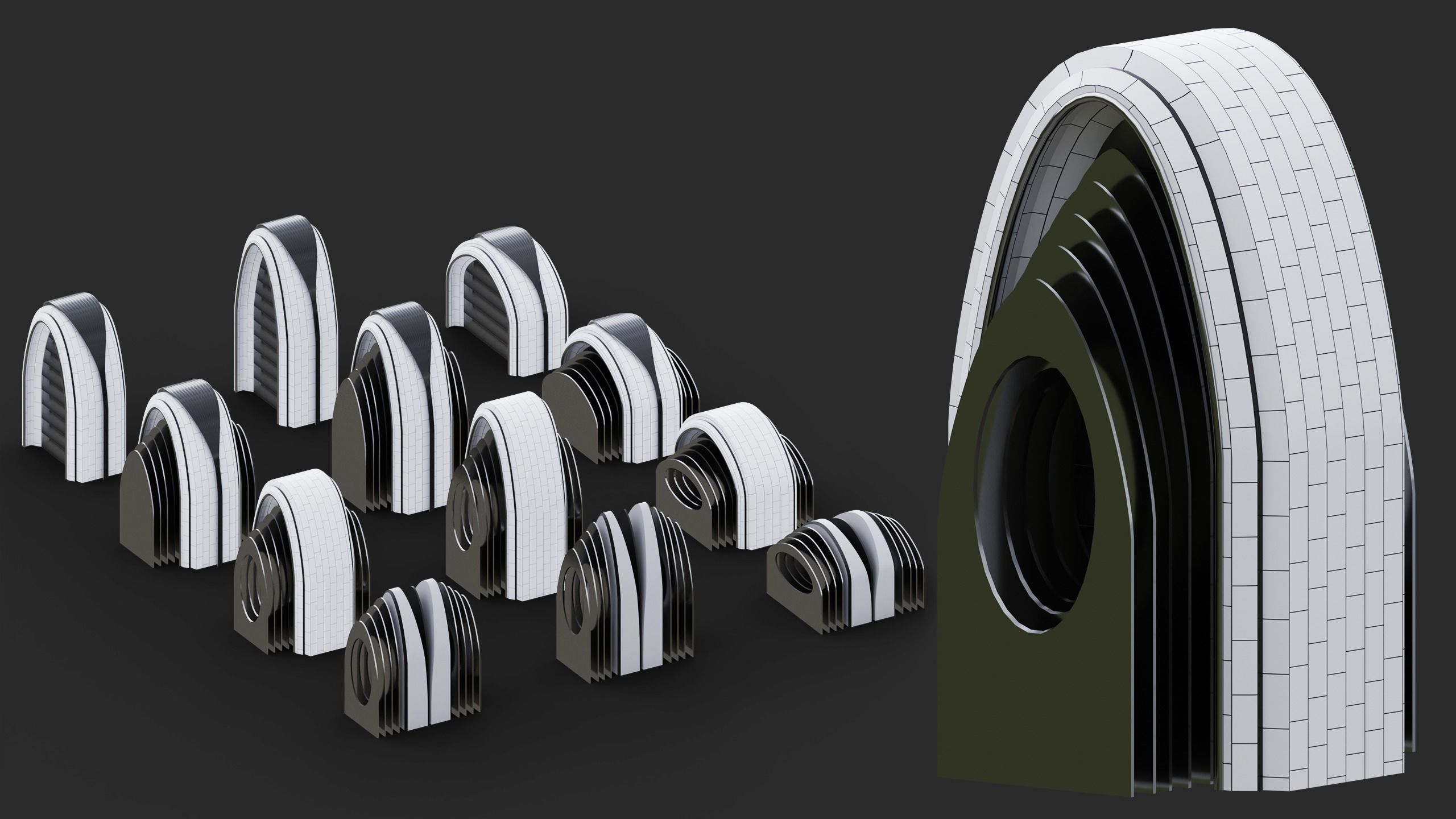 Futuristic Buildings Kitbash Set Low-poly 3D model_8