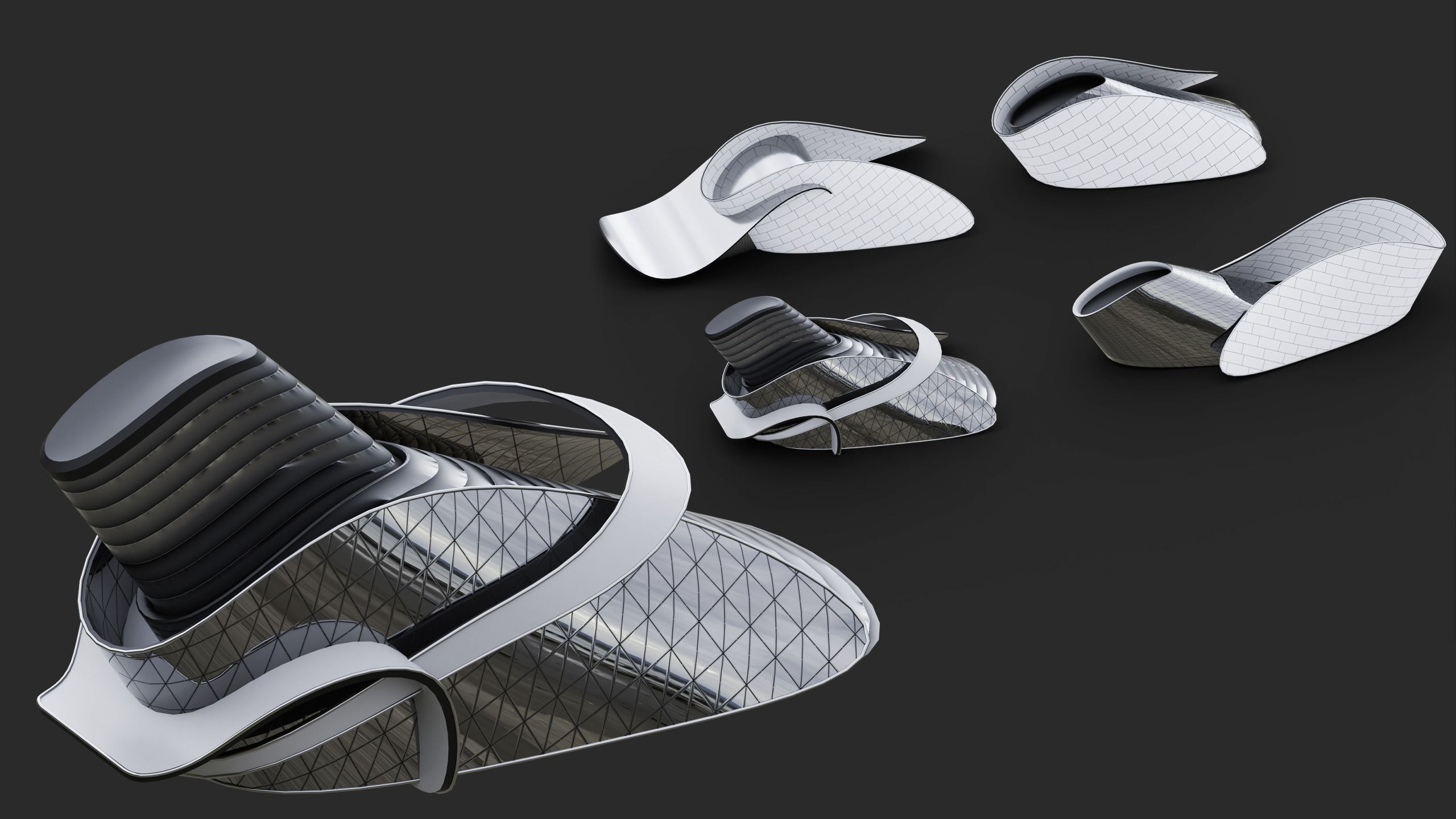 Futuristic Buildings Kitbash Set Low-poly 3D model_6