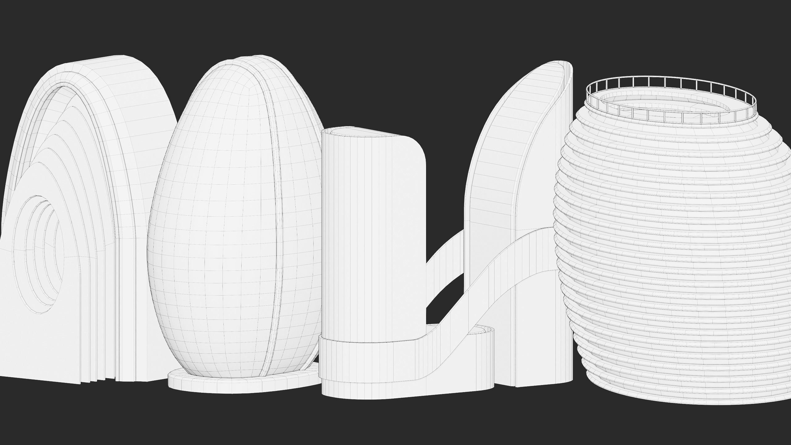 Futuristic Buildings Kitbash Set Low-poly 3D model_11