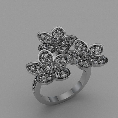 Ring-flower flower ring with diamonds 3D print model