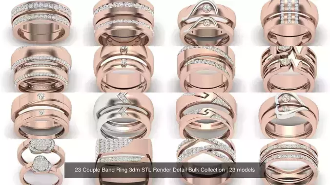 23 Couple Band Ring 3dm STL Render Detail Bulk Collection 