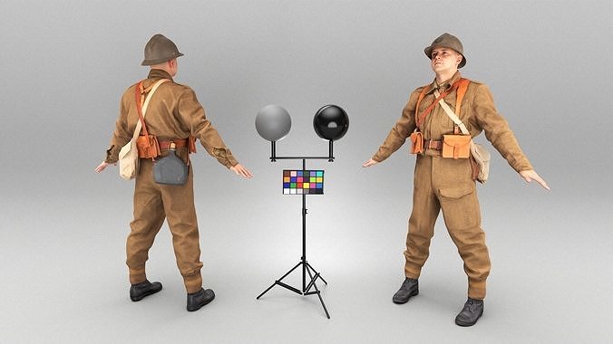 French infantryman ready for animation 360 Low-poly 3D model