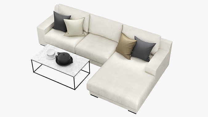 Dalton 2-Piece Chaise Corner Sofa Low-poly 3D model 5