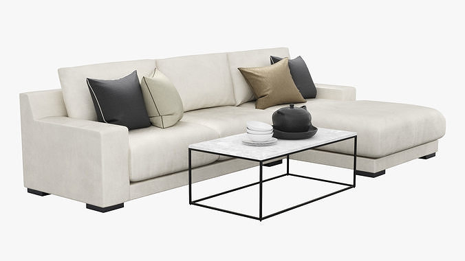 Dalton 2-Piece Chaise Corner Sofa Low-poly 3D model 4