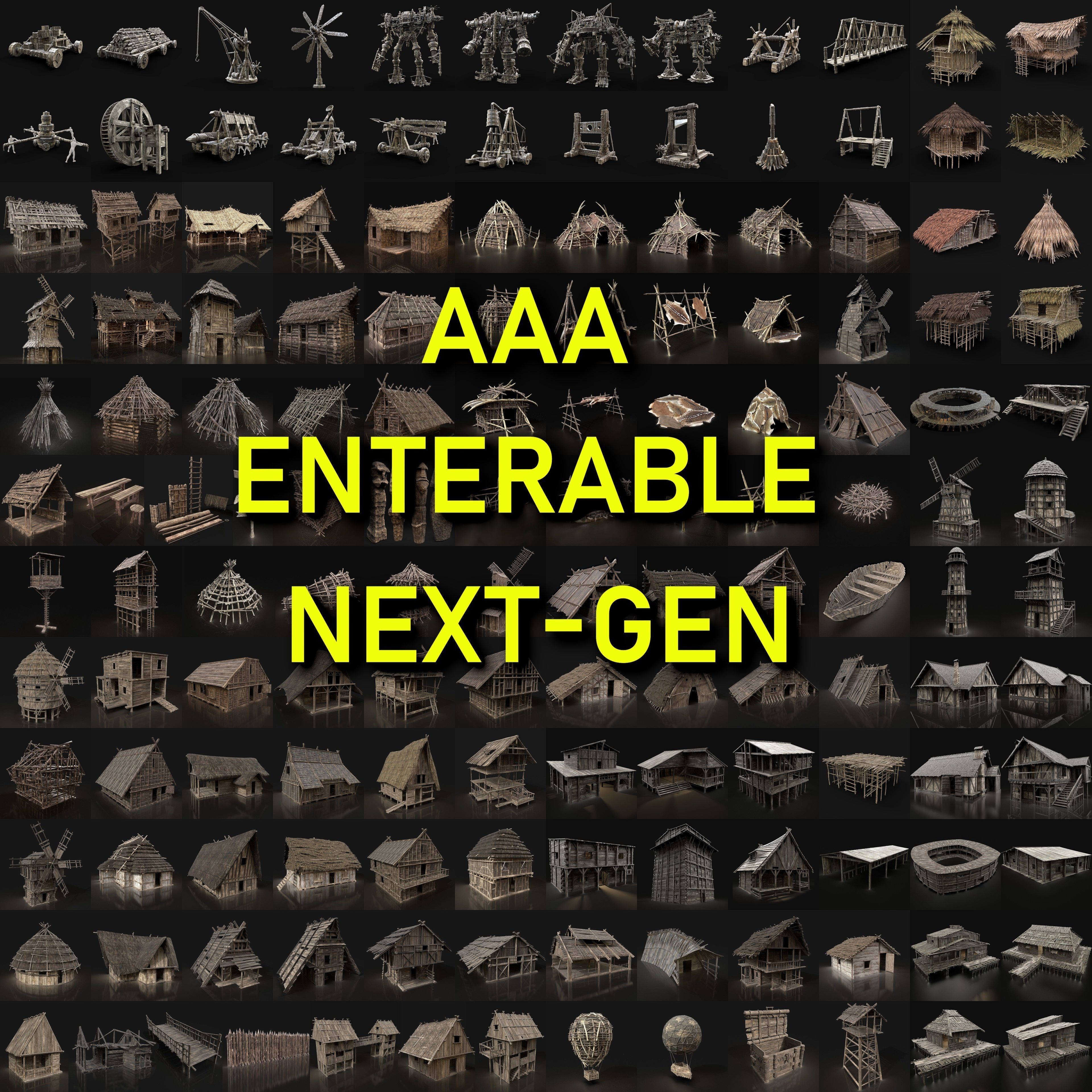 GREATEST MEDIEVAL BUILDER HOUSE INTERIOR WAR MACHINES PACK Low-poly 3D model_0