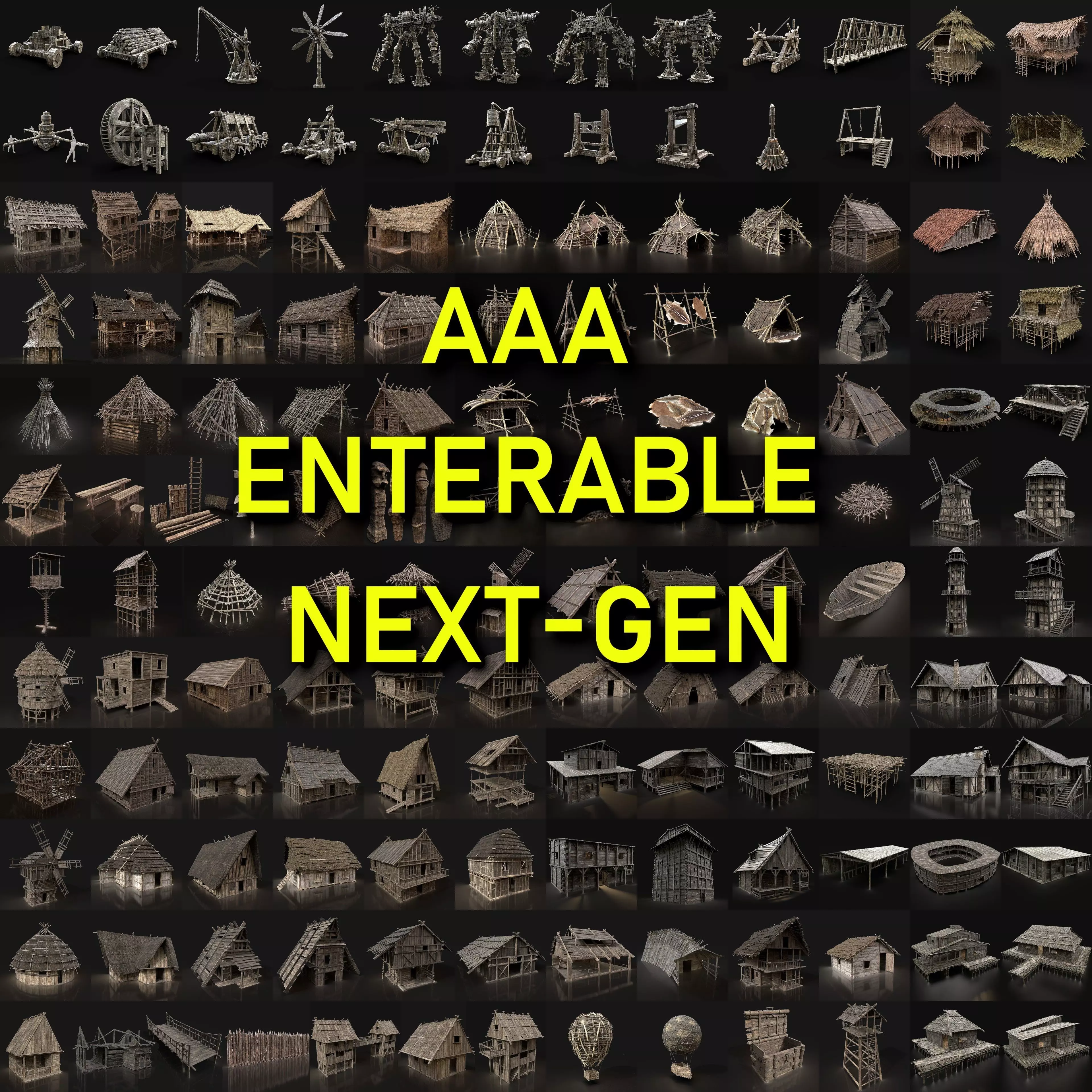 GREATEST MEDIEVAL BUILDER HOUSE INTERIOR WAR MACHINES PACK Low-poly 3D model_0