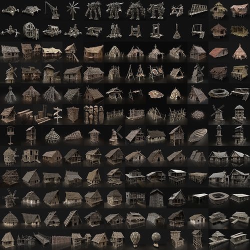 GREATEST MEDIEVAL BUILDER HOUSE INTERIOR WAR MACHINES PACK Low-poly 3D model 2