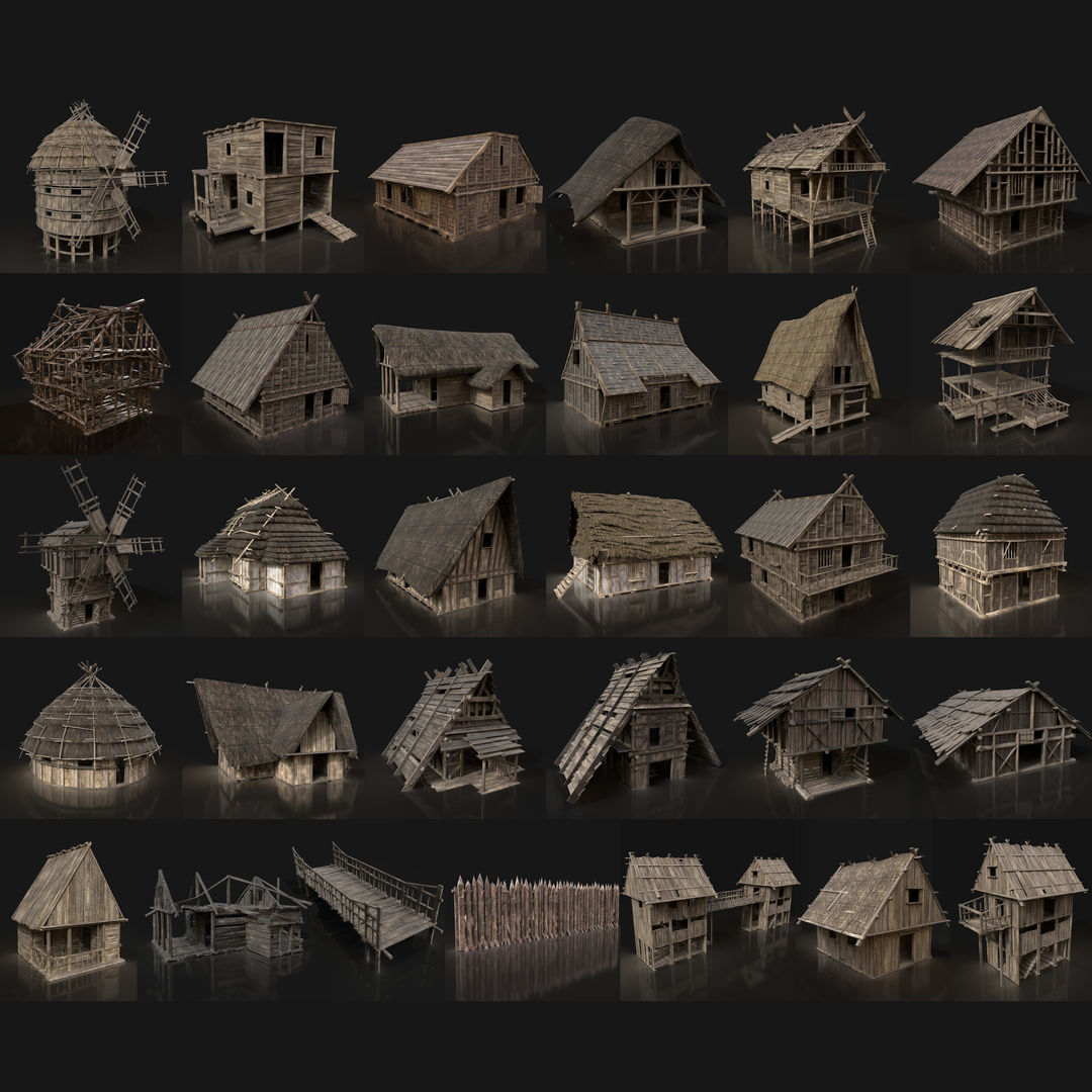 GREATEST MEDIEVAL BUILDER HOUSE INTERIOR WAR MACHINES PACK Low-poly 3D model_2