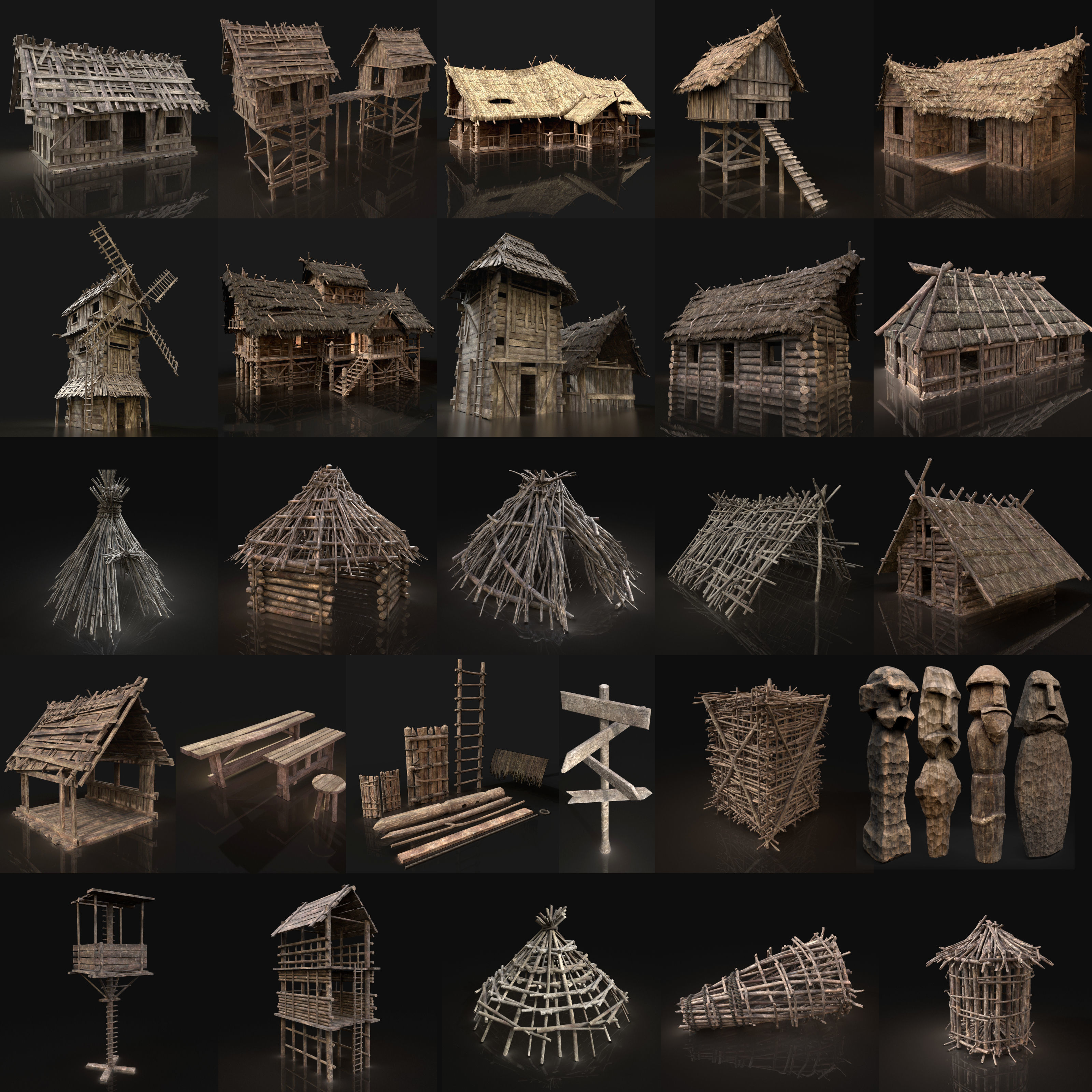GREATEST MEDIEVAL BUILDER HOUSE INTERIOR WAR MACHINES PACK Low-poly 3D model_6