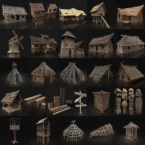 GREATEST MEDIEVAL BUILDER HOUSE INTERIOR WAR MACHINES PACK Low-poly 3D model 7