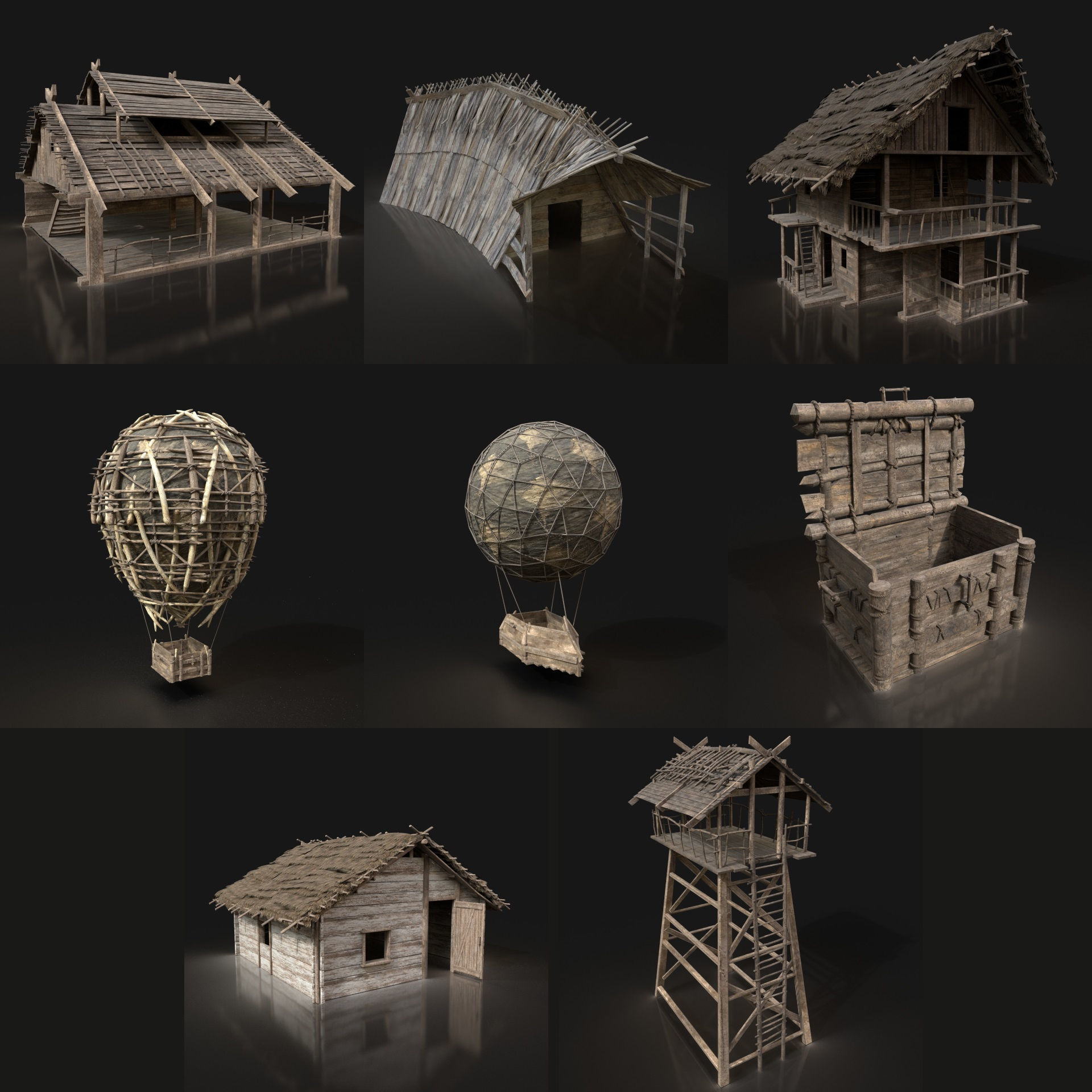 GREATEST MEDIEVAL BUILDER HOUSE INTERIOR WAR MACHINES PACK Low-poly 3D model_16