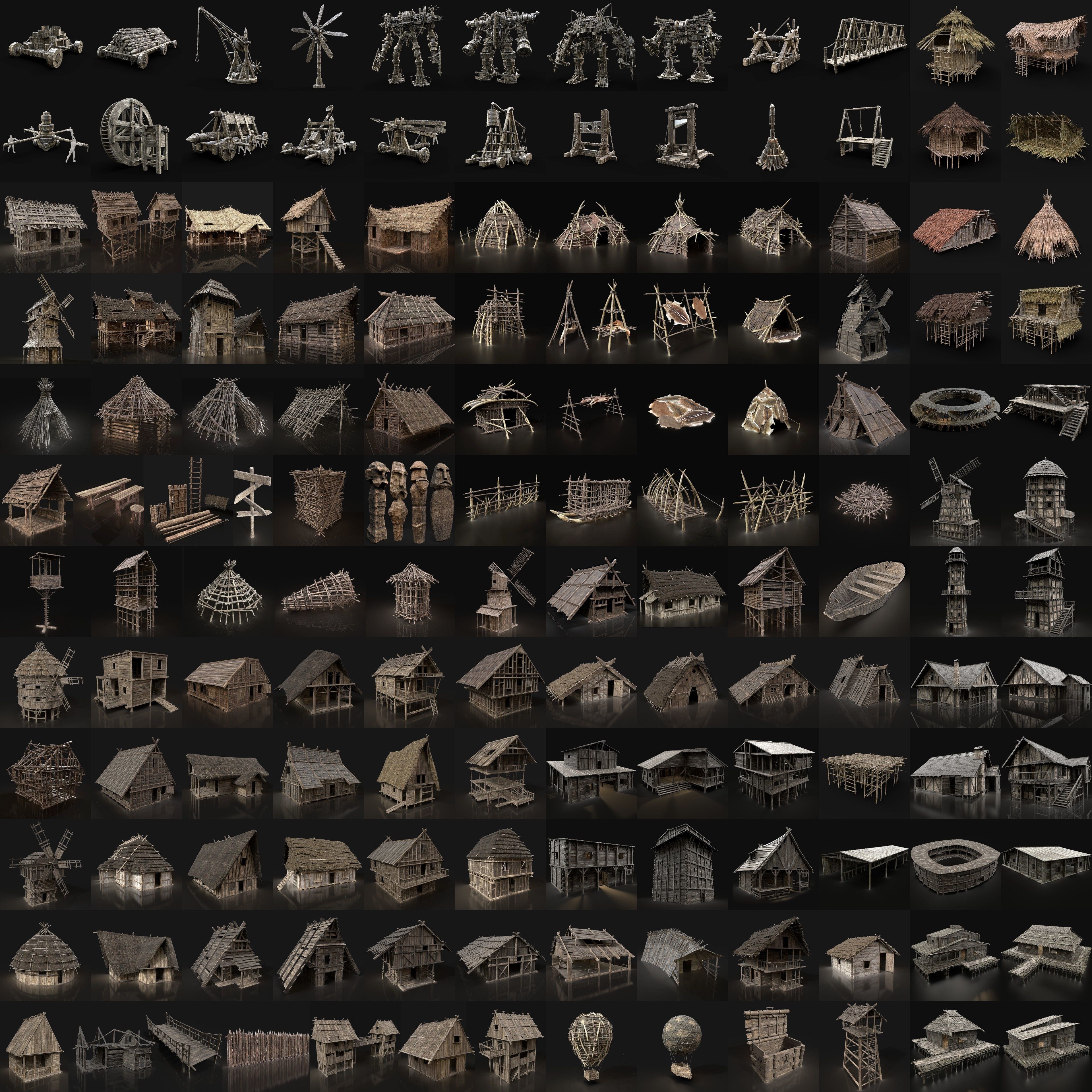 GREATEST MEDIEVAL BUILDER HOUSE INTERIOR WAR MACHINES PACK Low-poly 3D model_23