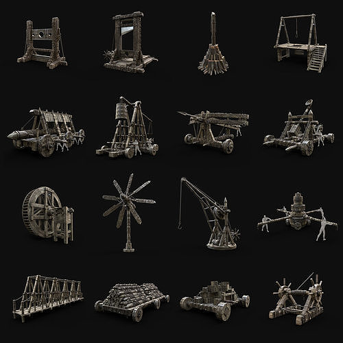 GREATEST MEDIEVAL BUILDER HOUSE INTERIOR WAR MACHINES PACK Low-poly 3D model 6