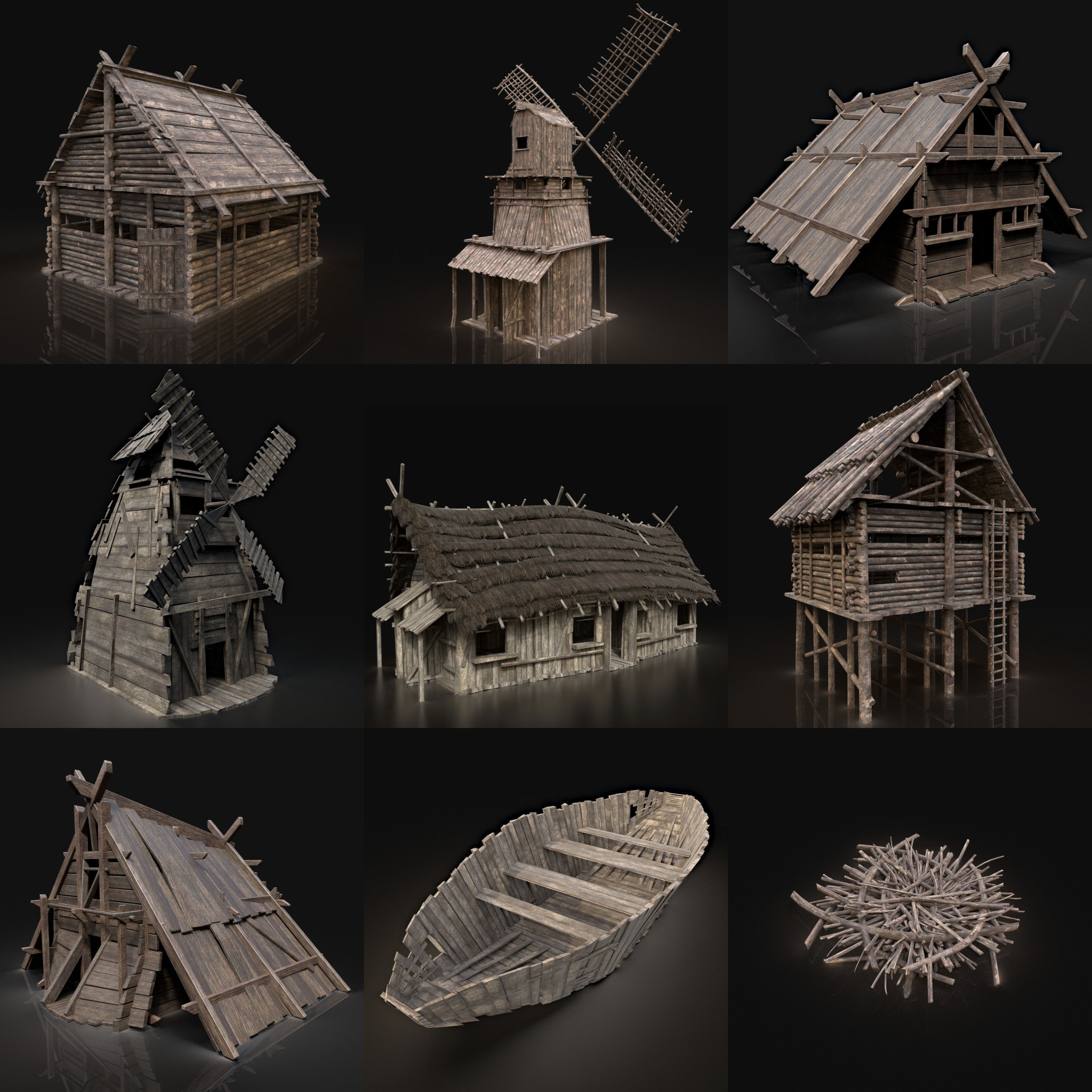 GREATEST MEDIEVAL BUILDER HOUSE INTERIOR WAR MACHINES PACK Low-poly 3D model_22