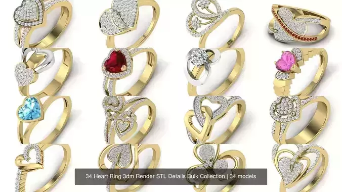 34 Heart Ring 3dm Render STL Details Bulk Collection 