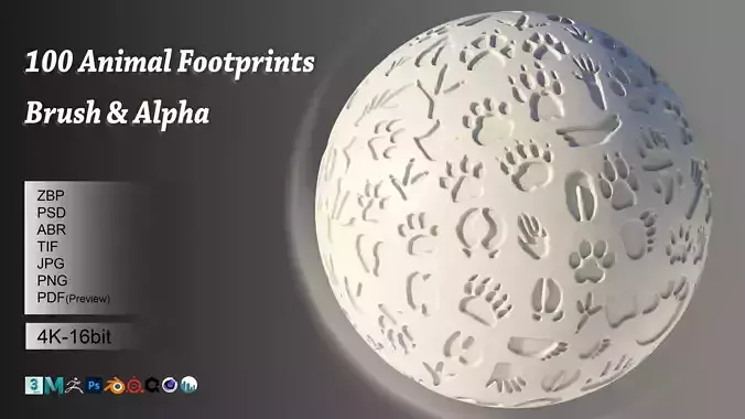 100 Animal Footprints brush and alpha 3D model