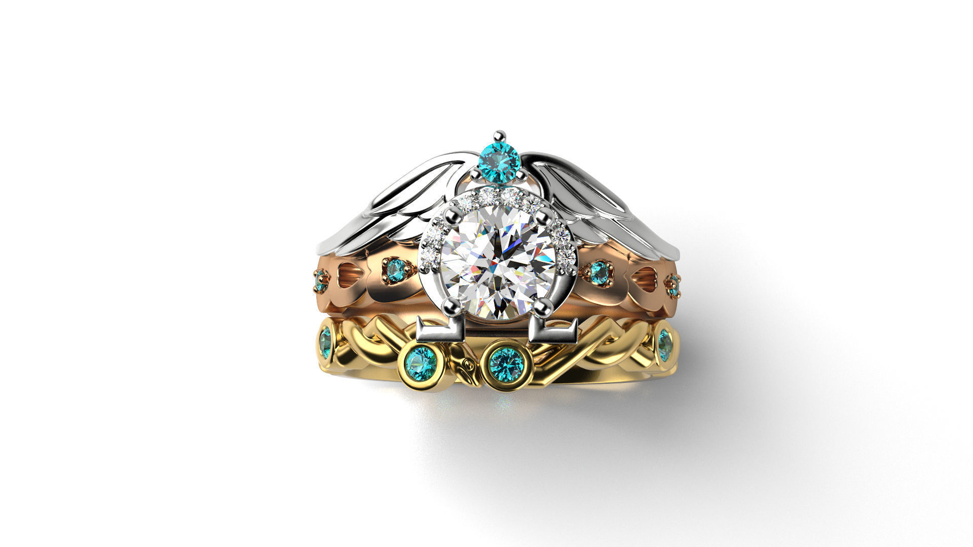 Wings and Omega Bridal set 3D print model_1