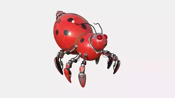 Cute Robot E09 Red Paint - SciFi Character Design Low-poly 3D model
