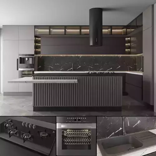 contemporary kitchen interior set 25 3D model