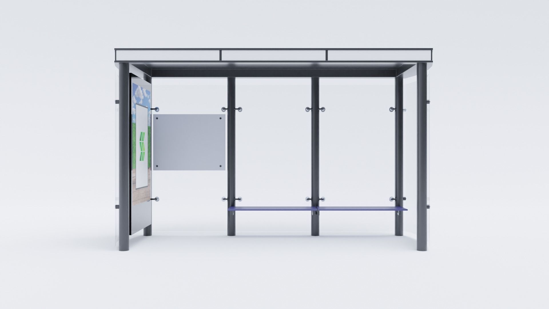 German Berlin Modern Bus Stop Shelter 3D model_1