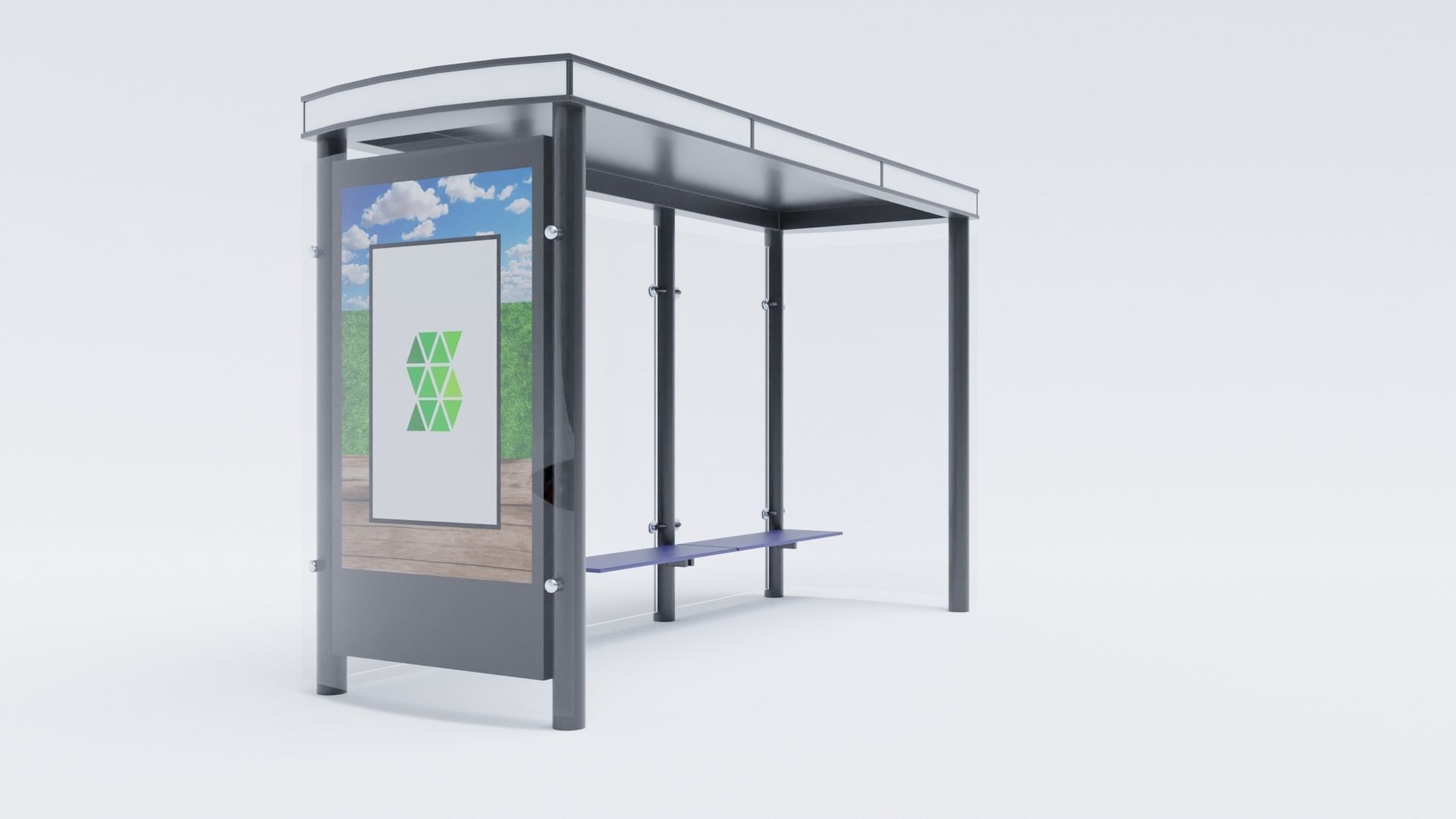 German Berlin Modern Bus Stop Shelter 3D model_2