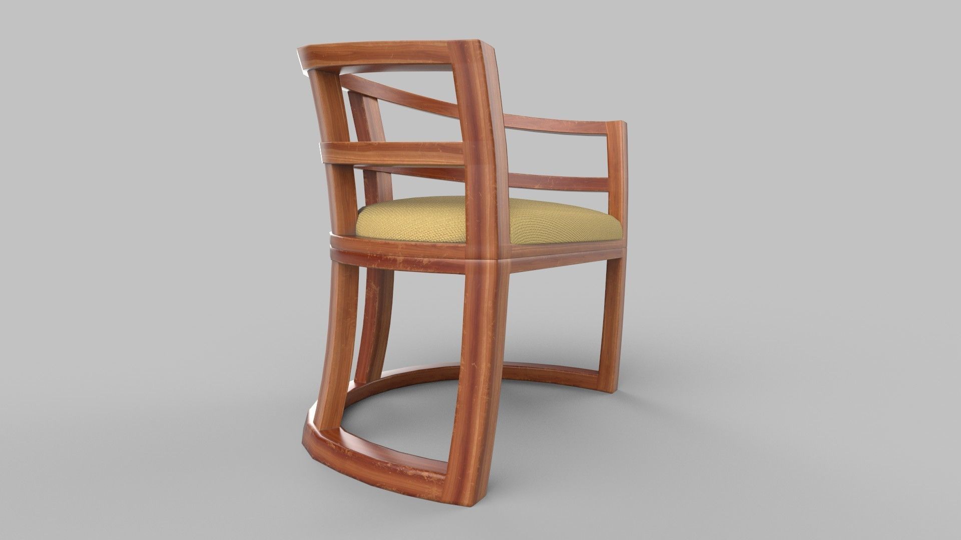 chair wooden with cushion 3D model_1