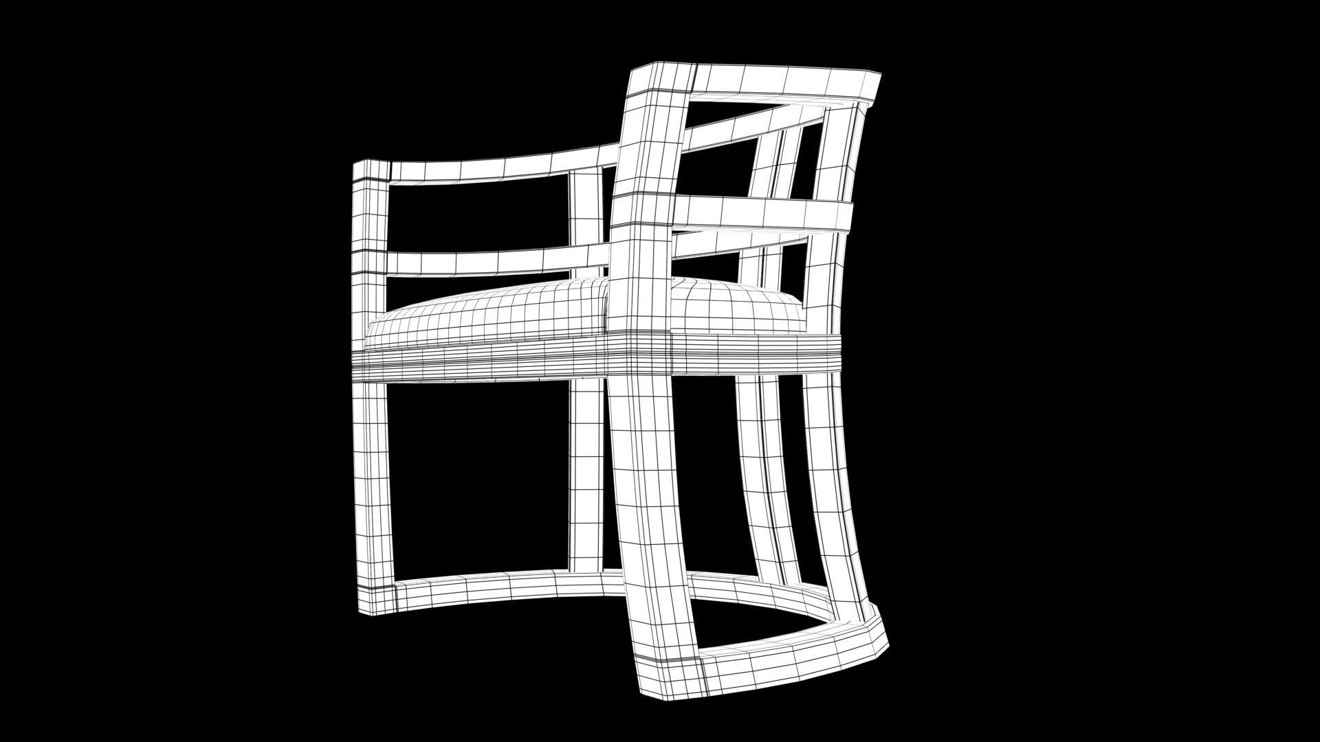 chair wooden with cushion 3D model_8