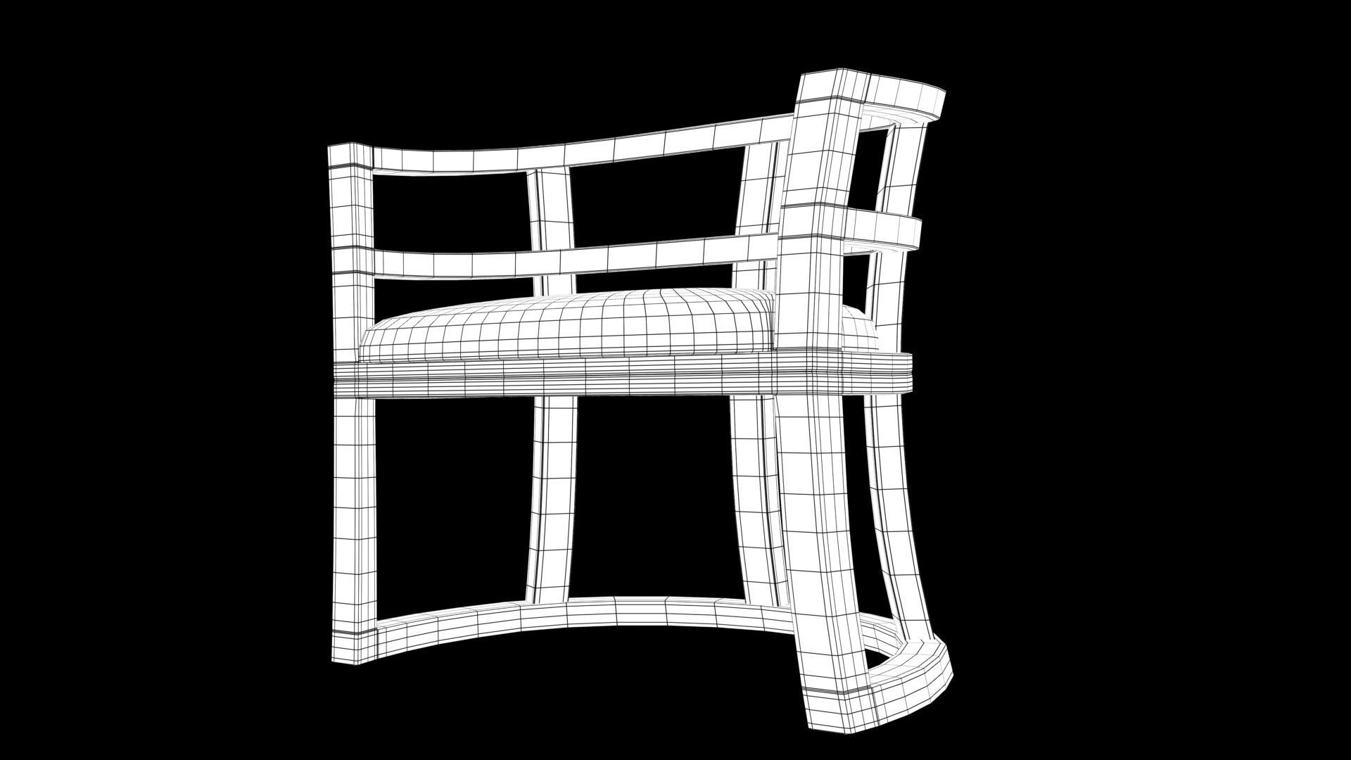 chair wooden with cushion 3D model_9