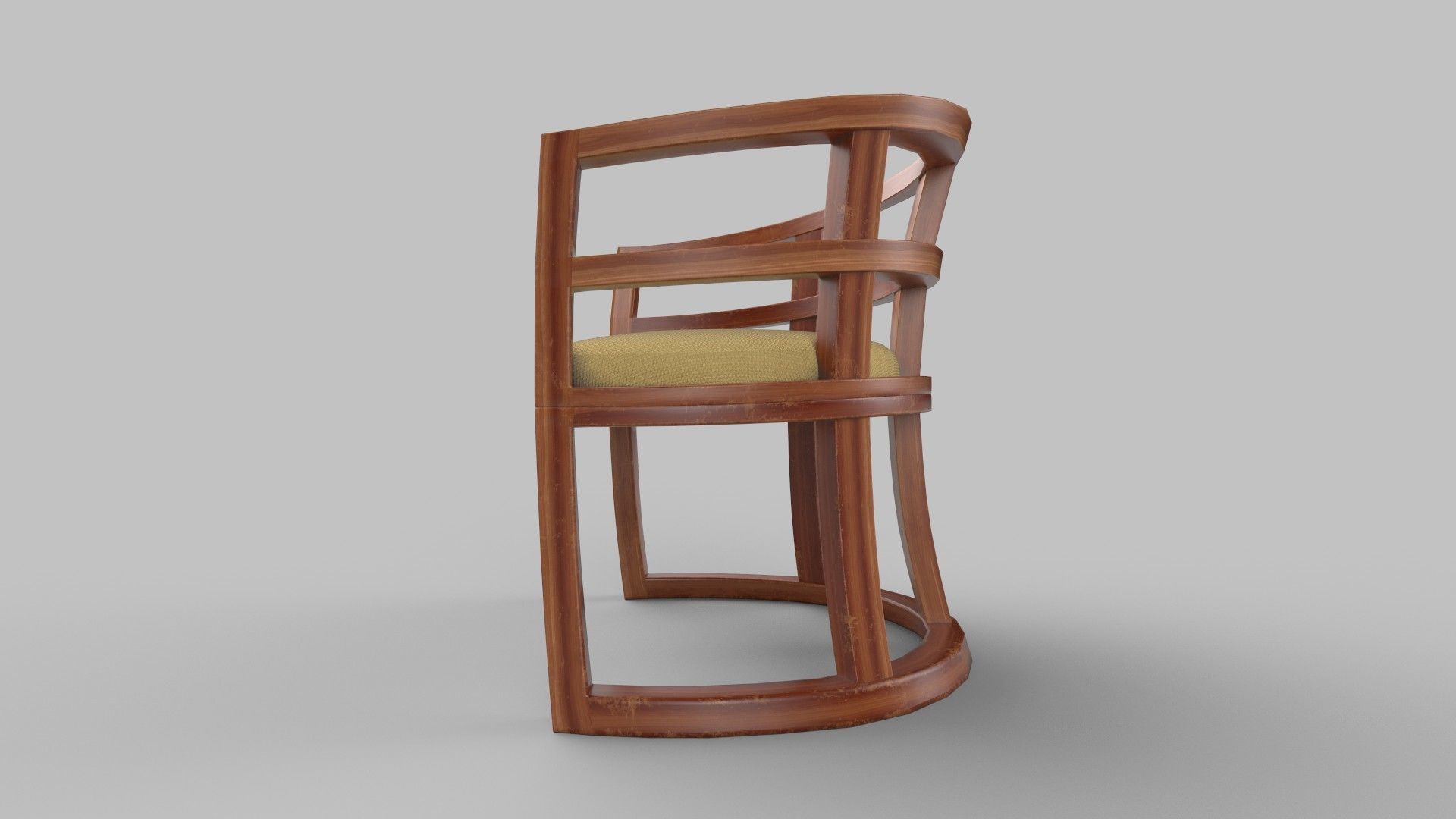 chair wooden with cushion 3D model_4