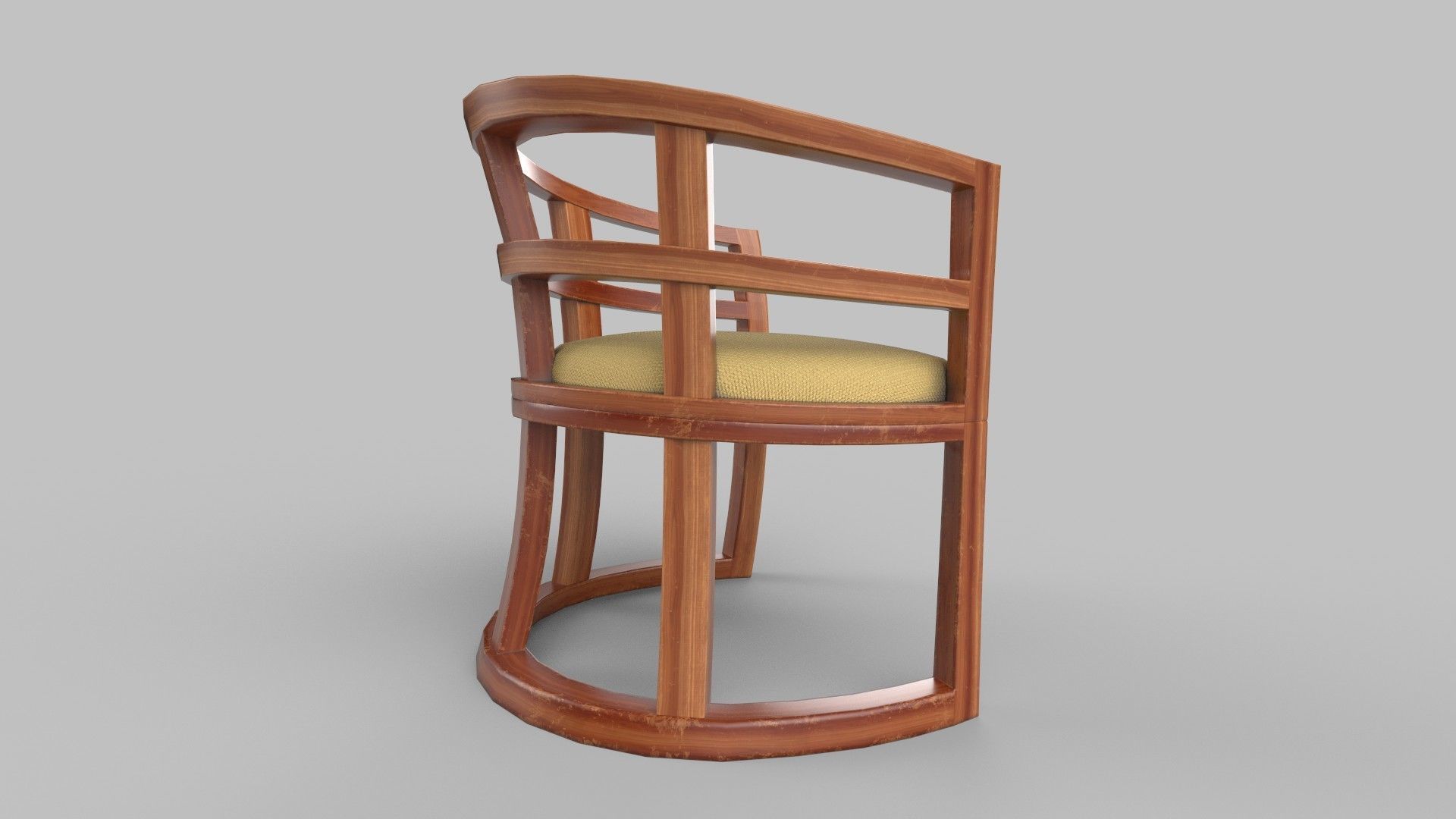 chair wooden with cushion 3D model_2