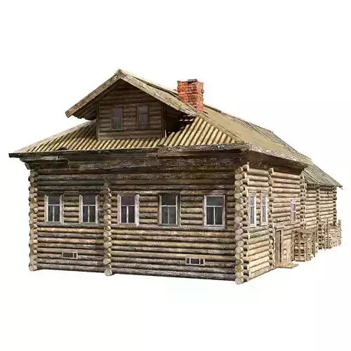 Wooden village old raw house da1 Low-poly 3D model