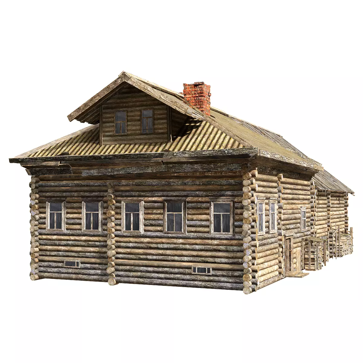 Wooden village old raw house da1 Low-poly 3D model