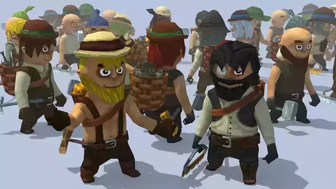 Different animated fantasy character Low-poly 3D model