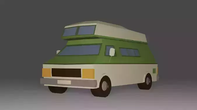 Cartoon low poly camper van 3D model